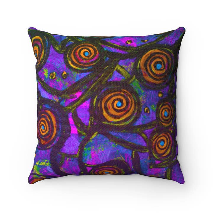 Blaues Kissen mit Buntglasfröschen für den Großhandel von Fridge Art Boutique