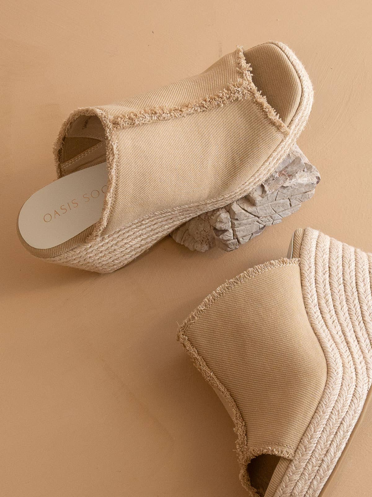 The Verona | Khaki Frayed Denim Espadrille Wedge for wholesale on Faire4