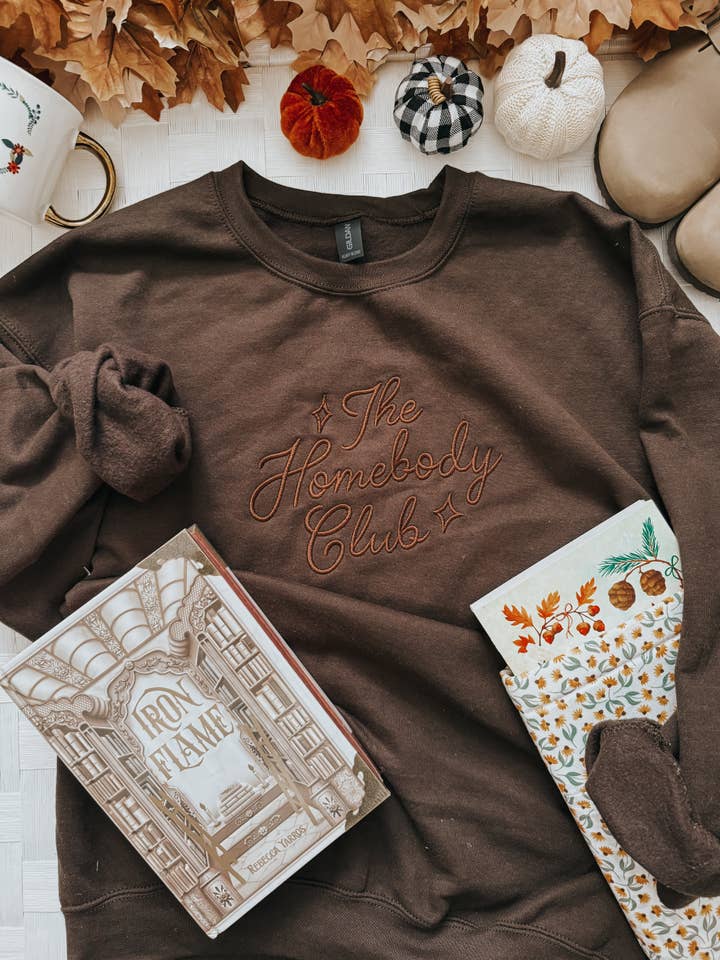 The Homebody Club Embroidered Sweatshirt - Cocoa for wholesale by needlexstitchco