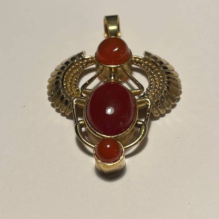The Curator - Wholesale Individual Charm/Pendant - Brass Scarab Pendant with Stone1