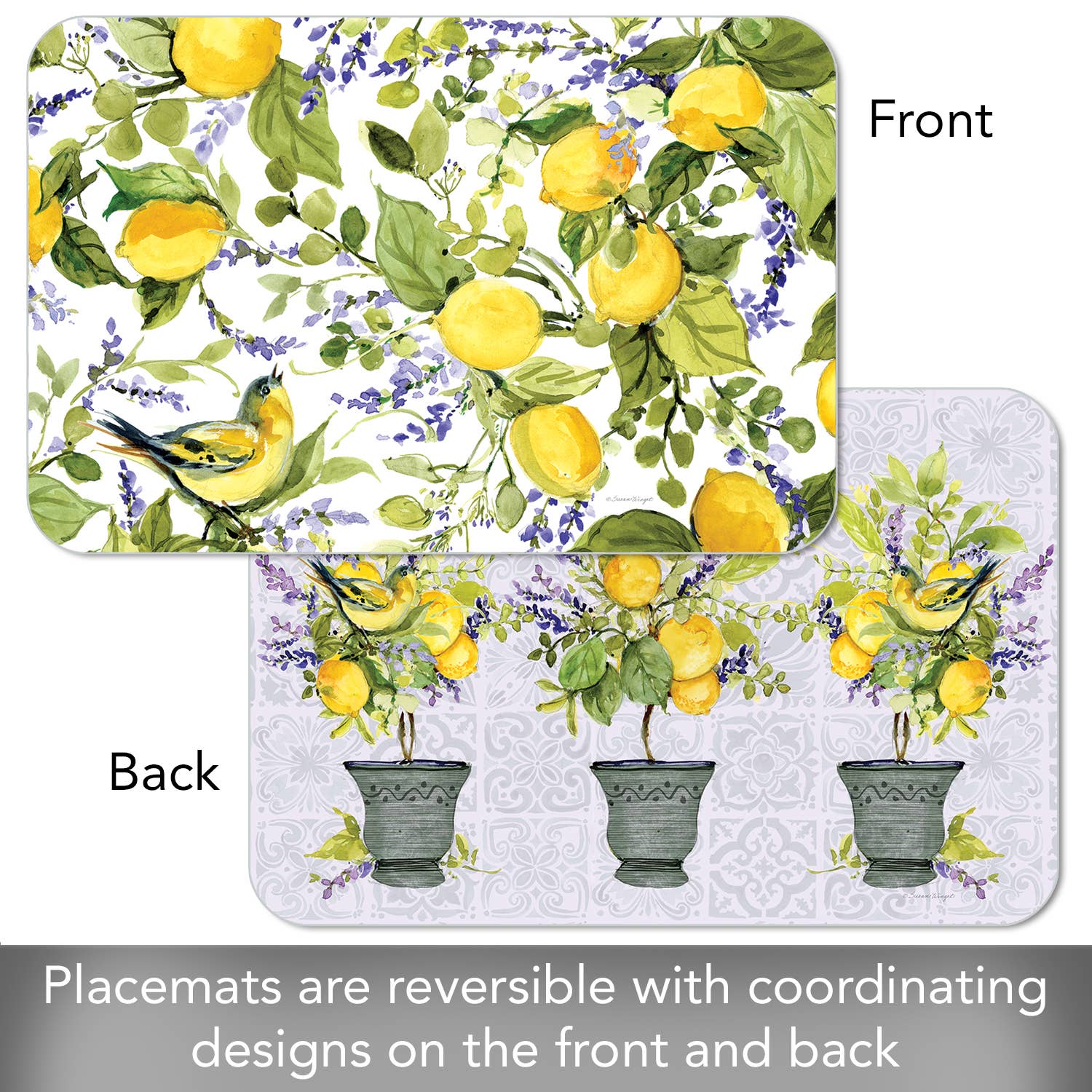 CounterArt/Highland Home/Thirstystone – Großhandel Platzdeckchen – Watercolor Lemons Wendbares rechteckiges Kunststoff-Tischset3