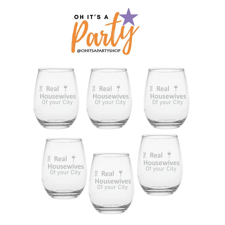 Oh It's A Party - Vente Verres à vin - Verre à vin sans pied The Real Housewives personnalisé de 15 oz4