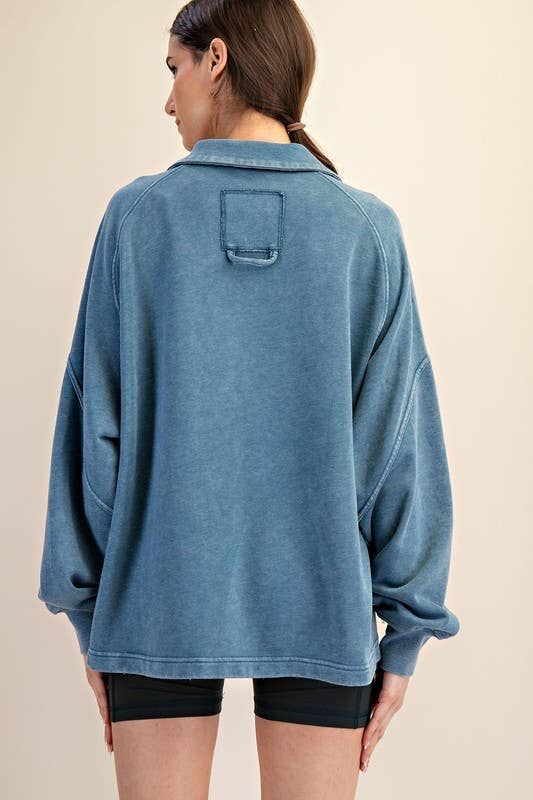 Sunday Morning - Wholesale Sweatshirt - Women's - T170037 LONG SLEEVE MINERAL WASHED POLO SWEATSHIRT20