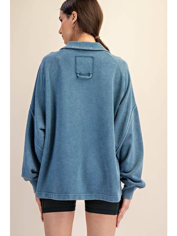 Sunday Morning - Wholesale Sweatshirt - Women's - T170037 LONG SLEEVE MINERAL WASHED POLO SWEATSHIRT20