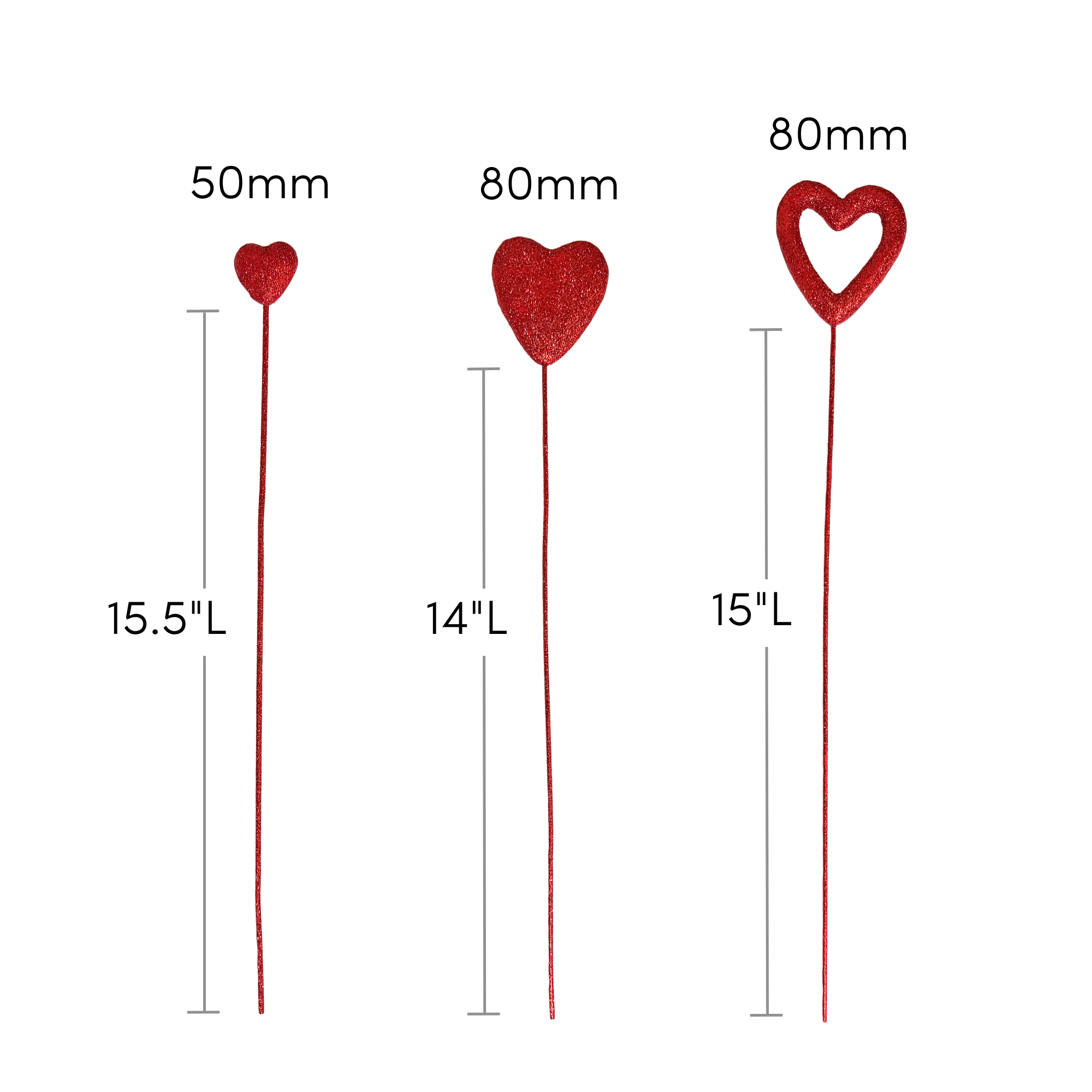 Jacobson - Wholesale Craft Supplies - 17"L Red Glitter Heart Picks - Valentine's Day3