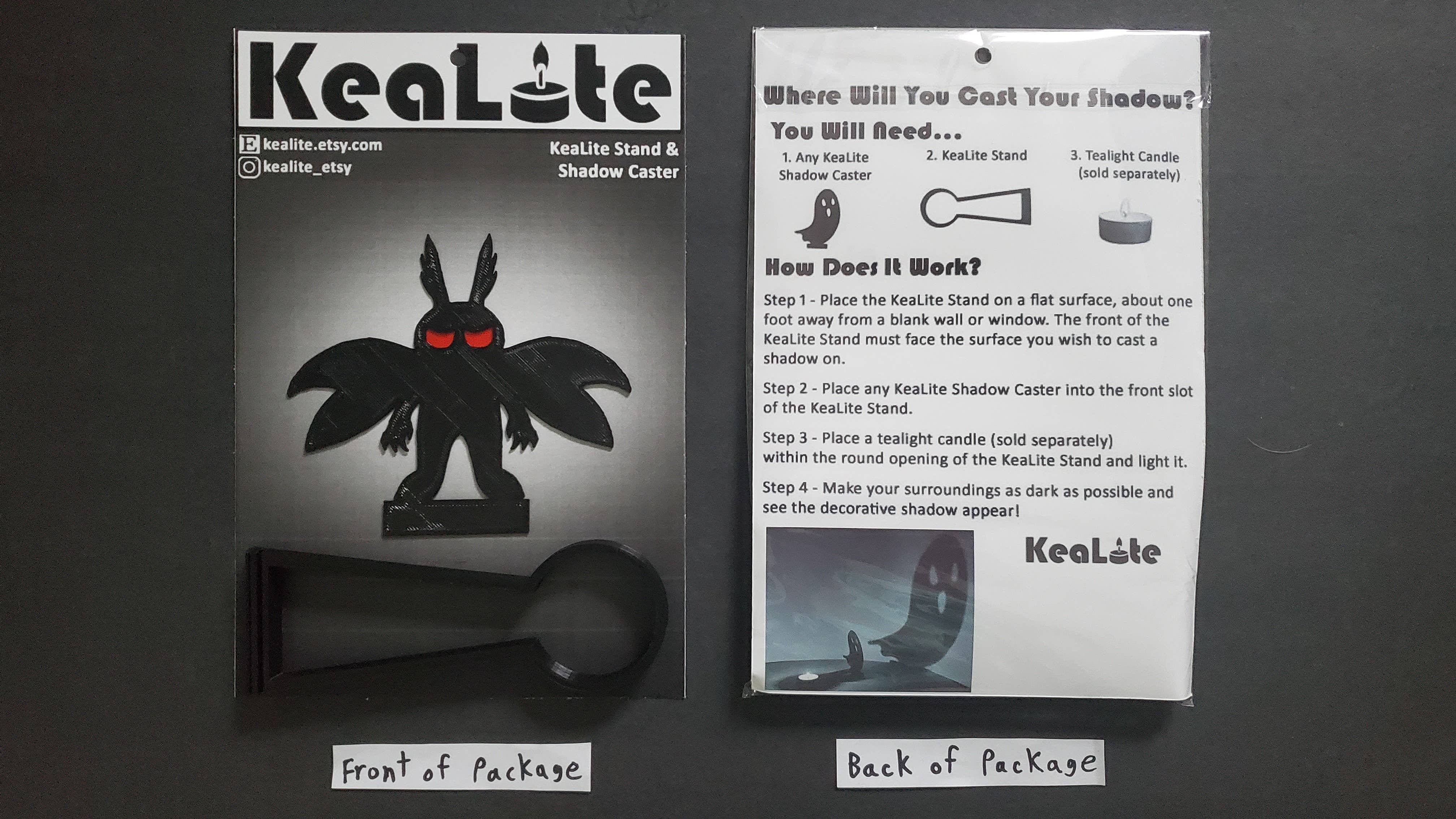 KeaLite - Wholesale Decorative Tabletop Object - KeaLite Red Eyed Mothman Shadow Caster and KeaLite Stand1