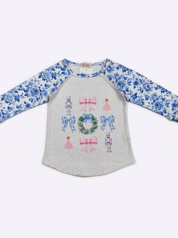 Blue Damask Nutcracker Raglan for wholesale by Clover Cottage