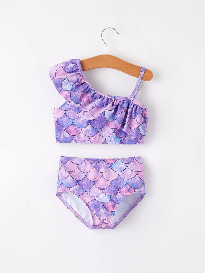 Rylee Faith Designs - Wholesale Two Piece Swimsuit - Kids - Purple Fish Scale Print Girls Boutique Swimsuit