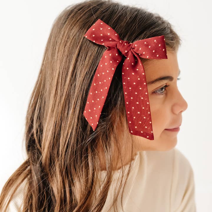Little Poppy Co - Wholesale Hair Bow - Kids - Cabernet Chiffon Dot Bow Clip3