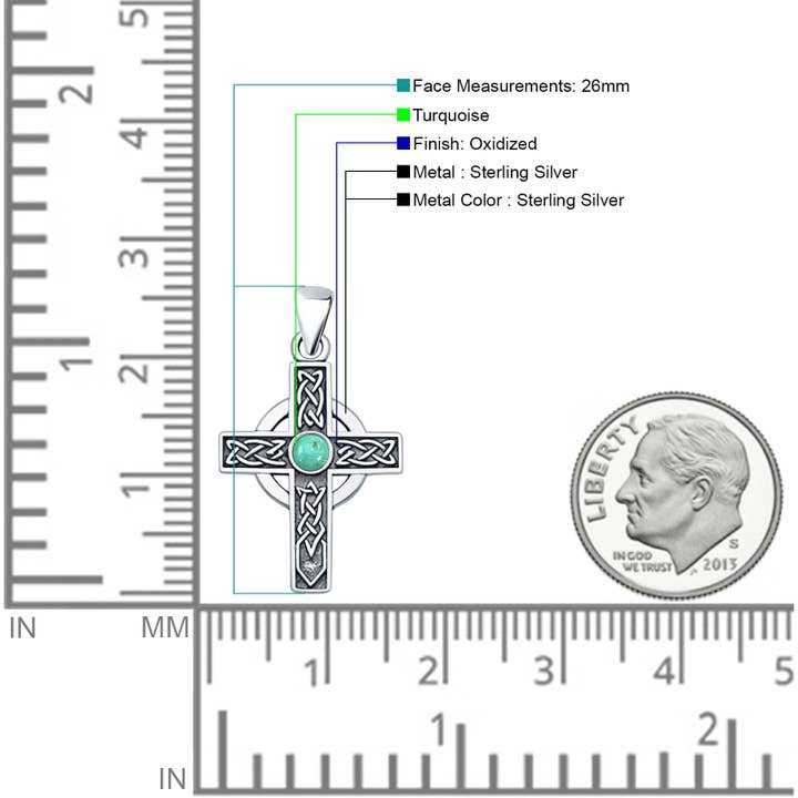 Blue Apple Imports - Wholesale Individual Charm/Pendant - Round Turquoise Celtic Cross Pendant Oxidized1