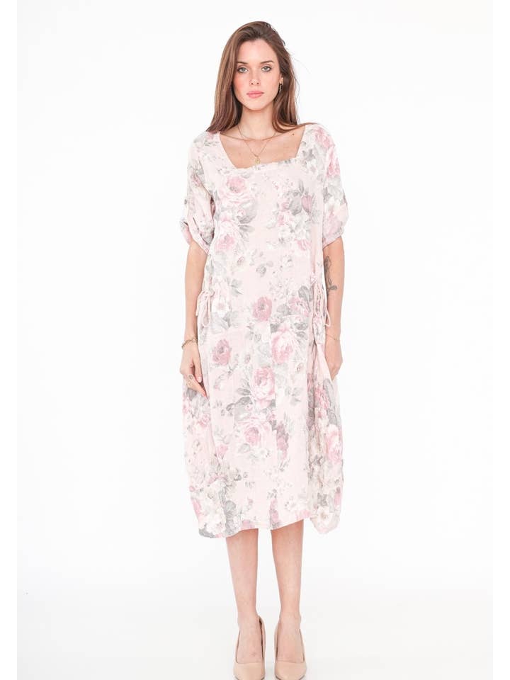 LINEN & COTTON HOUSE - Wholesale Dress - Women's - LINEN DRESS. 7697 FLOWERS SPRING SUMMER CLOTHING