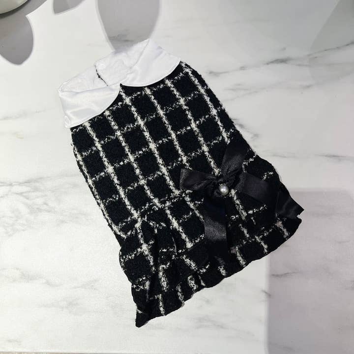 Channyfinds - Wholesale Pet Dress - Dog - Classic | Tweed Style Monochrome Pet Dress6