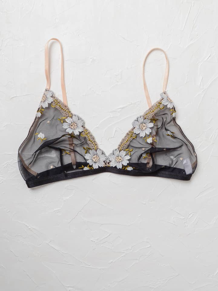 Leto Accessories - Wholesale Bralette - Women's - Floral Embroidered Mesh Lingerie Bralette