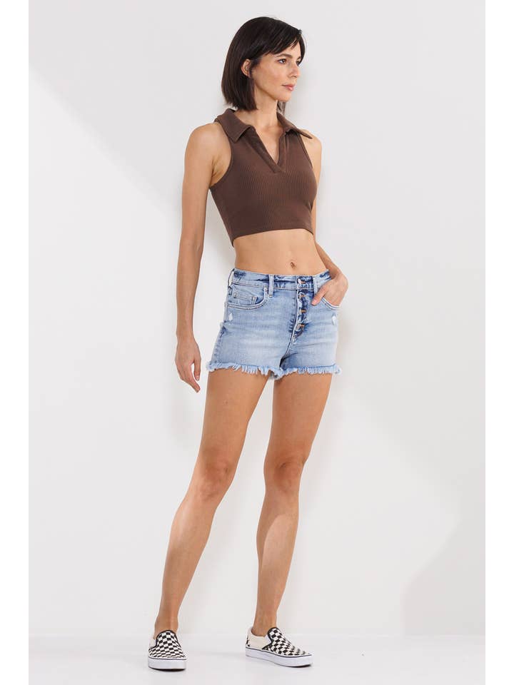 Sneak Peek - Wholesale Shorts - Women's - ♡20% SALE♡ HIGH RISE 90's FRAYED HEM SHORTS - LIGHT WASH