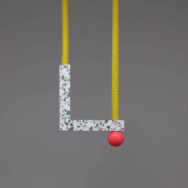 Lo necklace (yellow/pink) Contemporary handmade necklace. for wholesale by one we made earlier