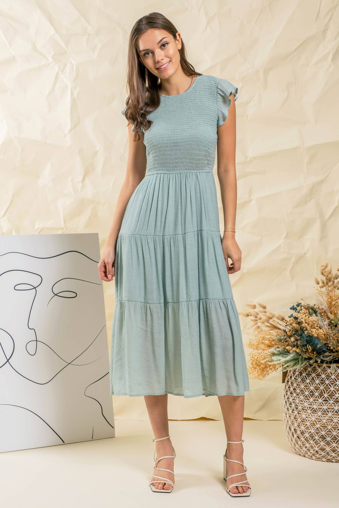 Blu Pepper - Venta al por mayor Vestido - Mujer - Vestido midi con volantes y cuerpo fruncido97