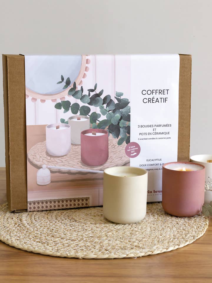Ensemble de fabrication de 3 bougies avec pots de céramique colorée para venta al por mayor de brin brun