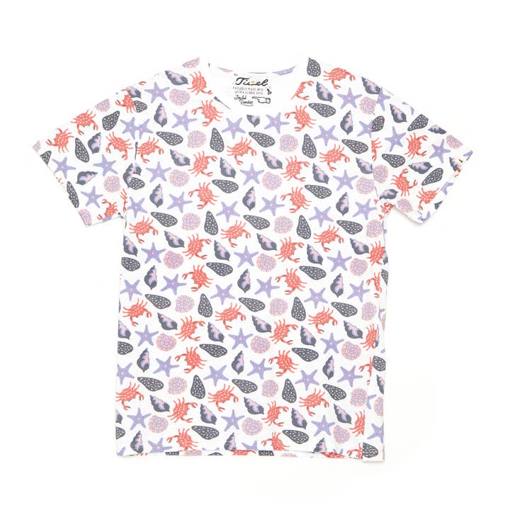 T-shirt sem conchas, algodão orgânico, caranguejos, estrela do mar por atacado de Tiwel