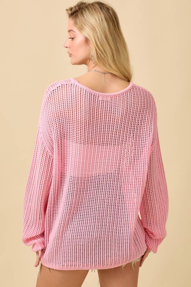 Main Strip - Wholesale Knit Top - Women's - 4th of July Boat Neck Crochet Sweater Knit Top