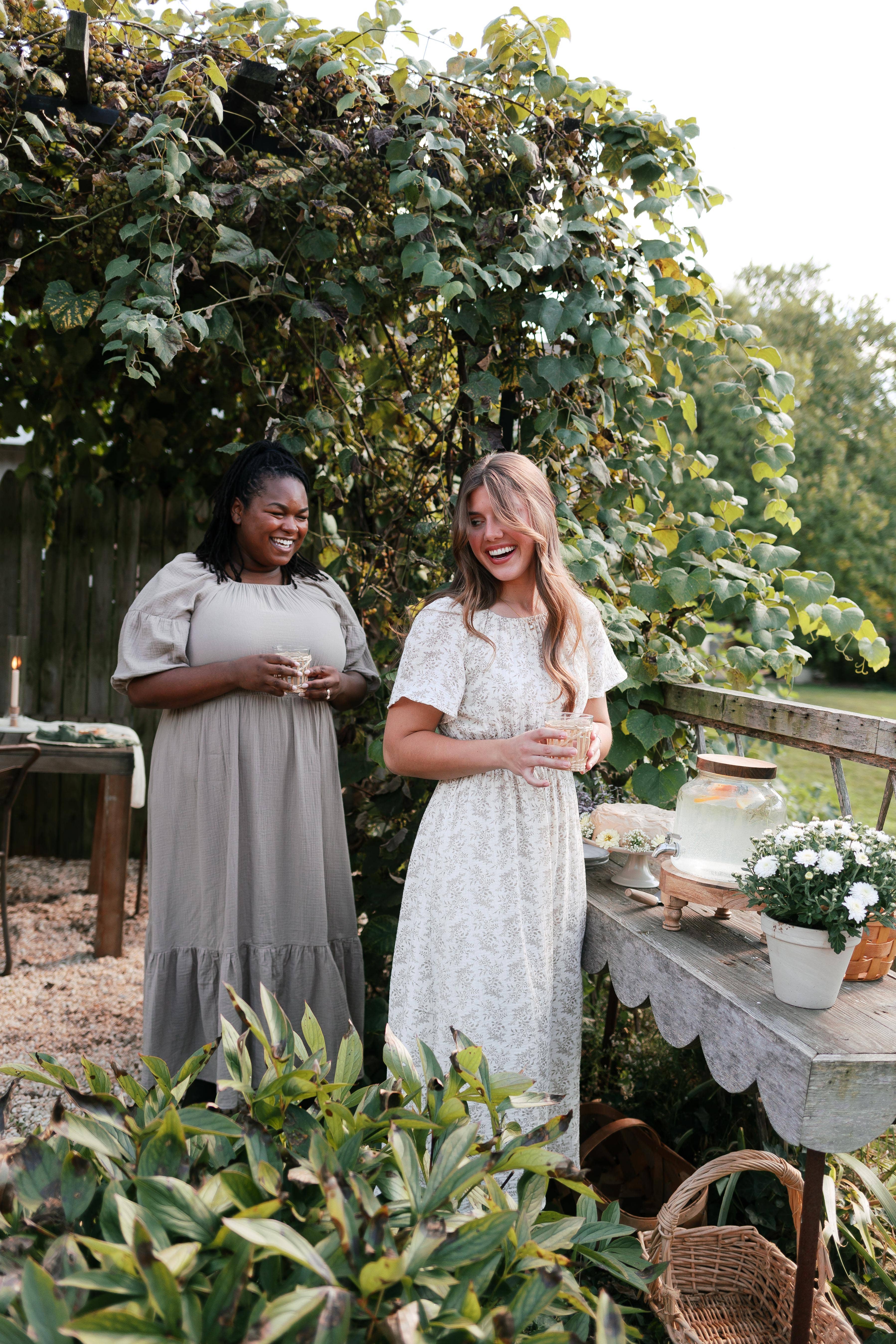 Ivory 'Cynthia' Botanical Print Cotton Gauze Midi Dress for wholesale on Faire11