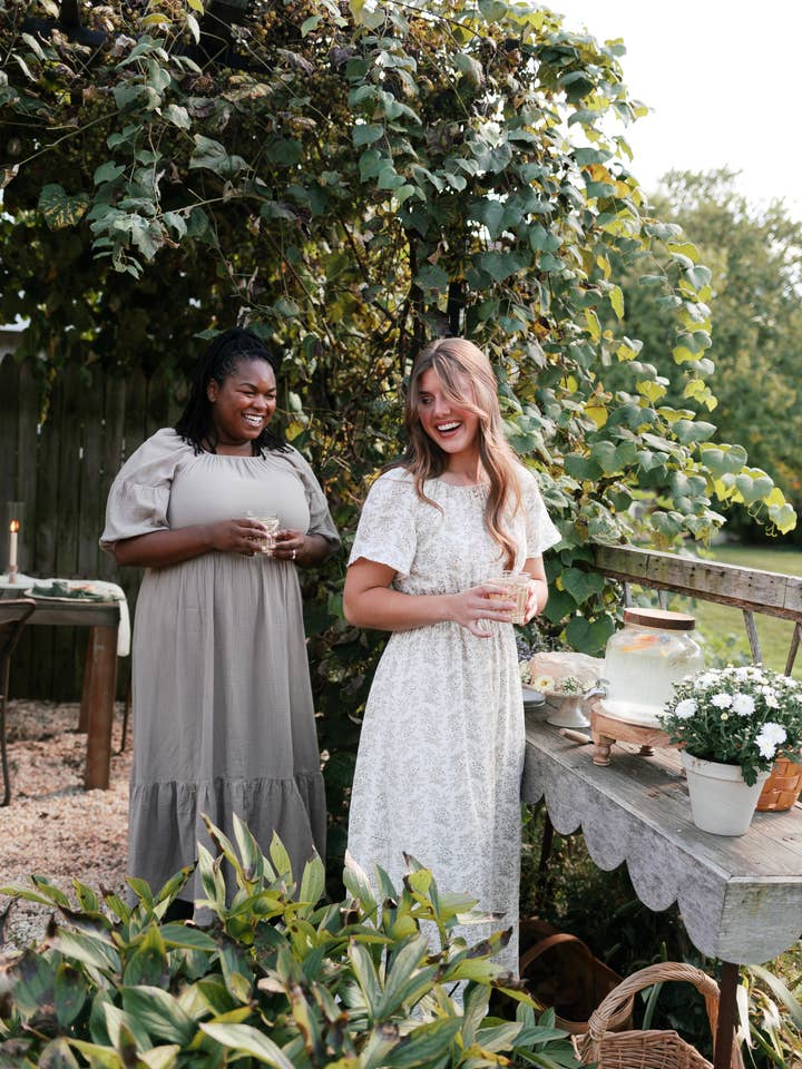 Ivory 'Cynthia' Botanical Print Cotton Gauze Midi Dress for wholesale on Faire11