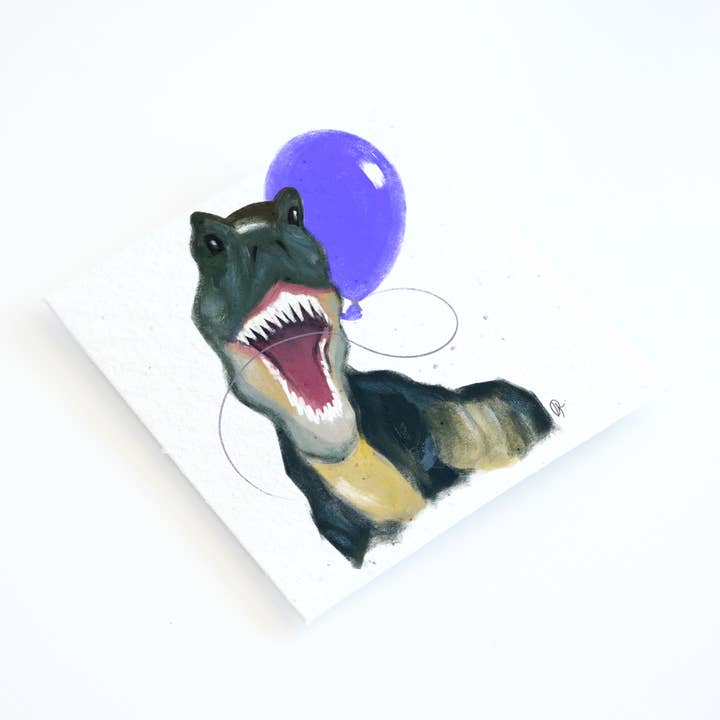 Carta personalizzata T-Rex zero sprechi, fatta a mano per la vendita all'ingrosso da parte di Gabriella Rizzo Studio