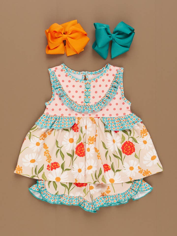 Marie Nicole Clothing - Wholesale Top & Short Set - Kids - Daisy Janes Ruffle Trim Outfit1