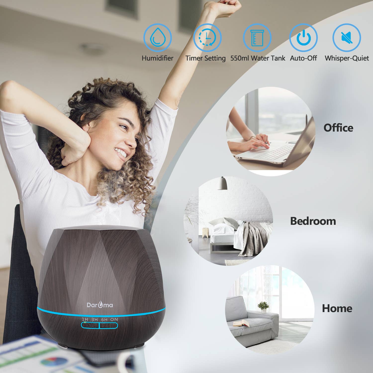 DAROMA - Vendita all'ingrosso Diffusore elettronico - Diffusore di Oli Essenziali 550ML 7 Colori LED Atmosfera con Telecomando6