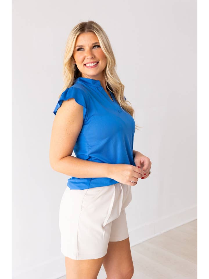 The Nicole V-Neck Top, Blue for wholesale on Faire