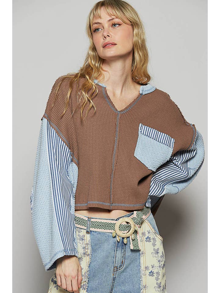 Pol Clothing - Wholesale Knit Top - Women's - Round neck wide sleeve thermal knit top SALE