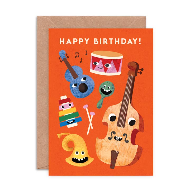 Music Faces Birthday Card | Music Themed Greeting Card for wholesale by Emily Nash Illustration Greeting Cards