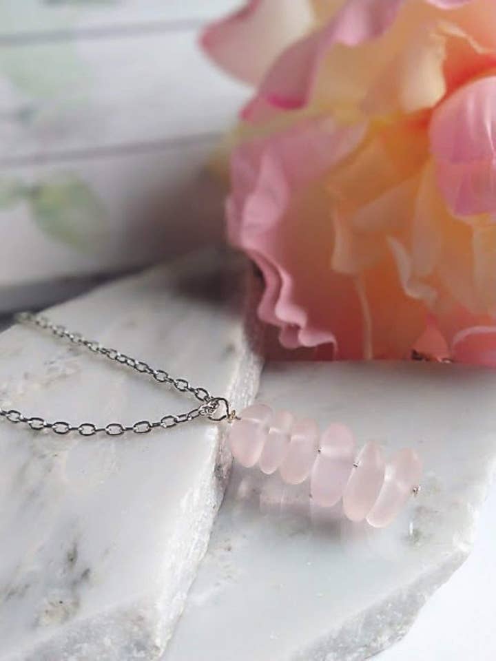 Colar Pendente de Vidro do Mar Empilhado em Aço Inoxidável/Prata por atacado de Bad Apple Designs