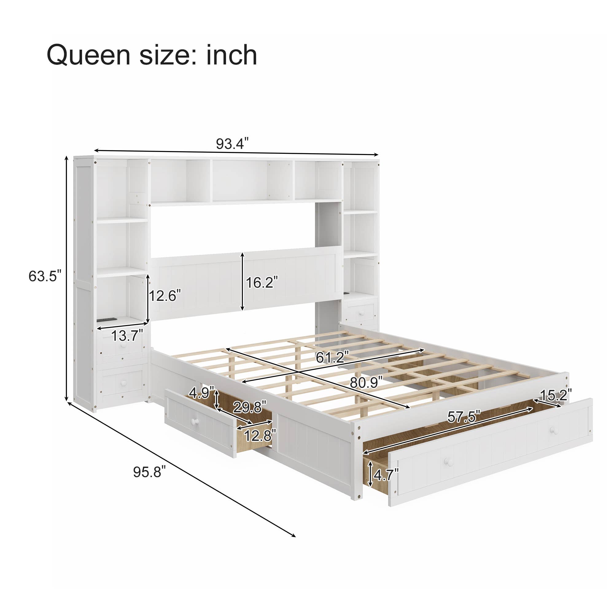 HOMYCASA DESIGN INC - Wholesale Bed - Full/Queen Size Pine Wood Platform Bed & Storage 2 Charging5