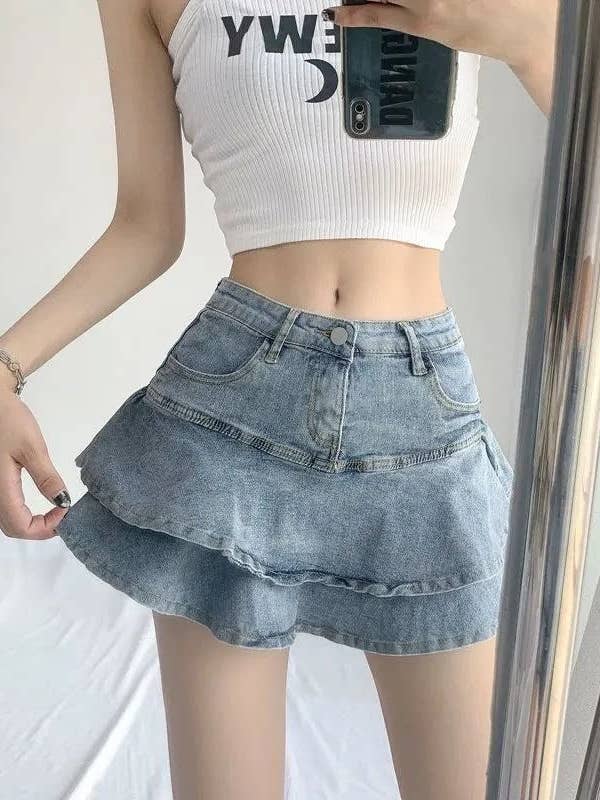 Cowboy höftkjol med hög midja med volangkant för wholesale av VividLux