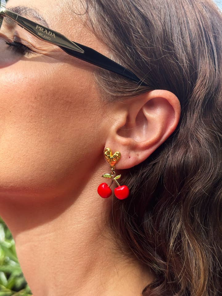 Handmade Red Cherry Dangle Earrings – Fruit Earrings for wholesale by Christina Christi