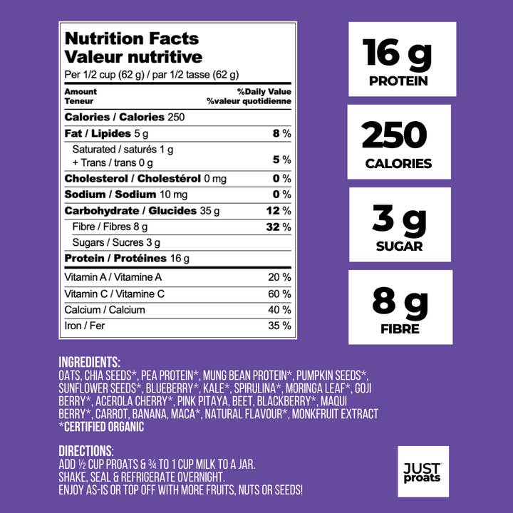 JUSTproats - Wholesale Protein/Superfood Powder - Blueberry Muffin Proats
