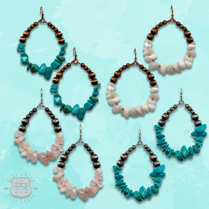 Burnished bead and stone chip teardrop earring - LC for wholesale by Pink Panache Brands