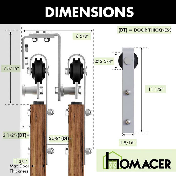 Homacer INC - Wholesale Knob/Pull - Double Track U-Shape Bypass Sliding Barn Door Hardware Kit - Classic Design Roller7