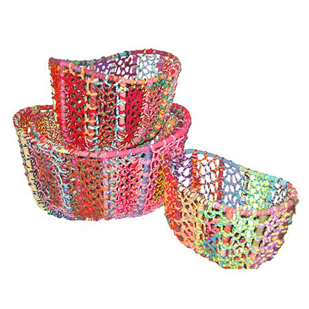 India Handicrafts Inc - Wholesale Basket - Colorful Tall Jute Baskets, Set of 4