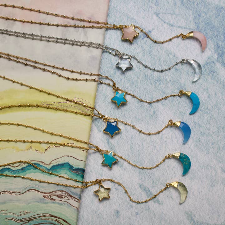 a.v. max - Wholesale Pendant/Charm Necklace - Over The Moon Stone Y Neck|Labradorite|Lemon|Chalcedony|WRM1