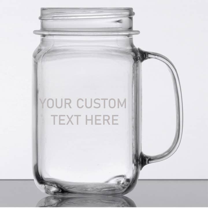 Oh It's A Party - Wholesale Drinking Glass/Cup - Mason Jars with Handles, Your Custom Text Etched 16 oz 1