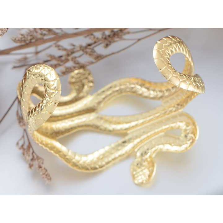 AK Brand - Wholesale Cuff Bracelet - Asian Carved Twin Dancing Snakes Bracelet3