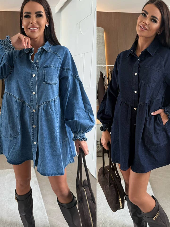 Marayn - Wholesale Dress - Women's - Chic 2025 Western Casual Denim Shirt Dress20