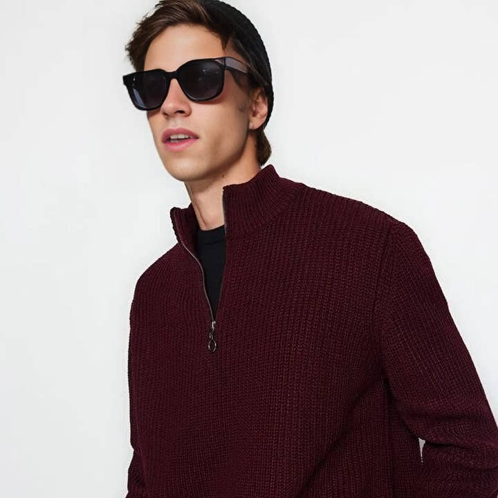 Regular Fit Half Turtleneck Zippered Sweater for wholesale by WOVCOR