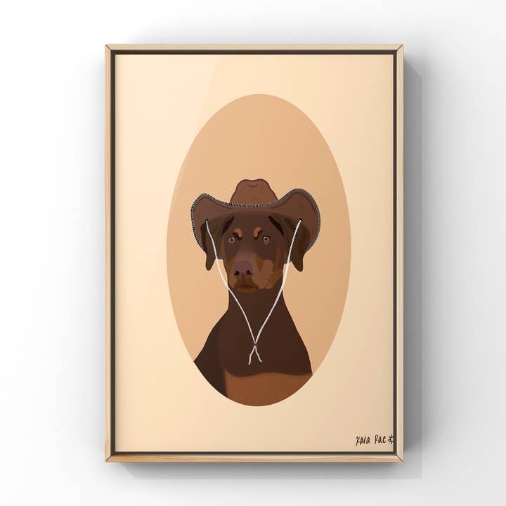 Impression artistique Cowgirl Doberman | Art Dog Art Hat Cowboy | pour la vente par Surf Cowboy