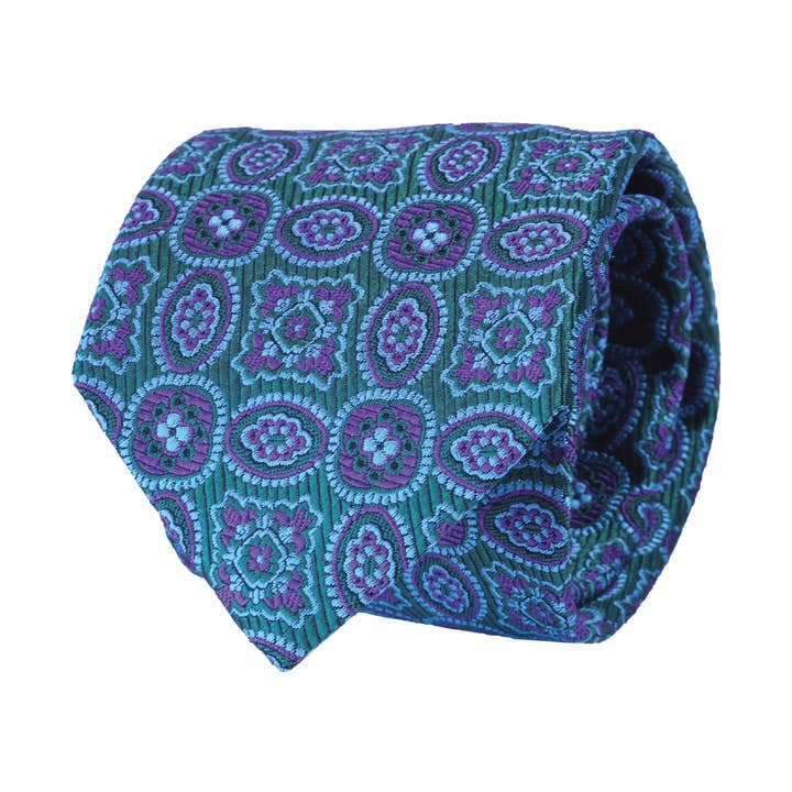 Handgefertigte klassische geometrische Krawatte aus italienischer Seide - Grün für den Großhandel von COCHIC