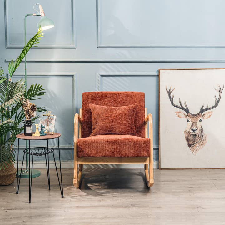 Nordlys - Wholesale Rocking Chair - DIANA Solid Wood with Terracotta Fabric Rocking Chair1