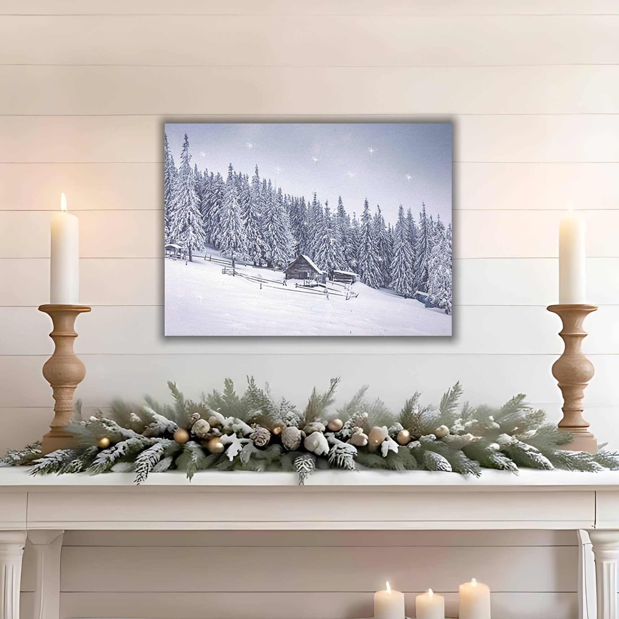 LumaBase - Wholesale Christmas Wall Art - Battery-Operated Lighted Wall Art - Snowy Cabin1