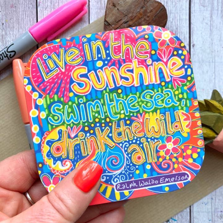 Vivez au soleil Citation Sous-verre, Ralph Waldo Emerson. pour la vente par Slumbermonkey Designs