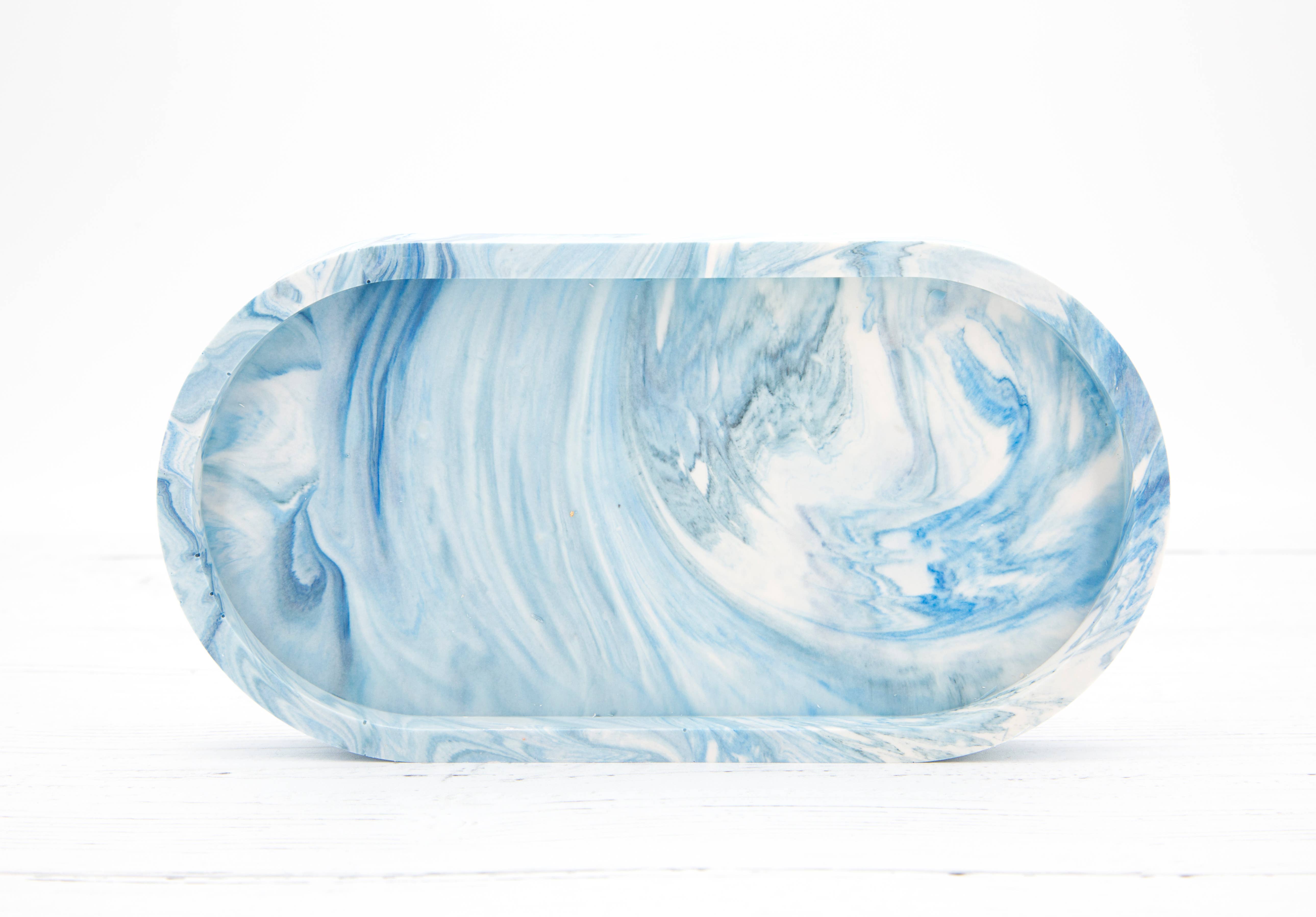 Eco Homeware Studio - Wholesale Decorative tray - Handmade Jesmonite Oval Tray - Blue Marble
